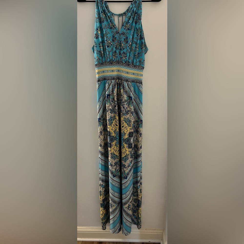 dressbarn Teal and Yellow Floral Maxi Dress